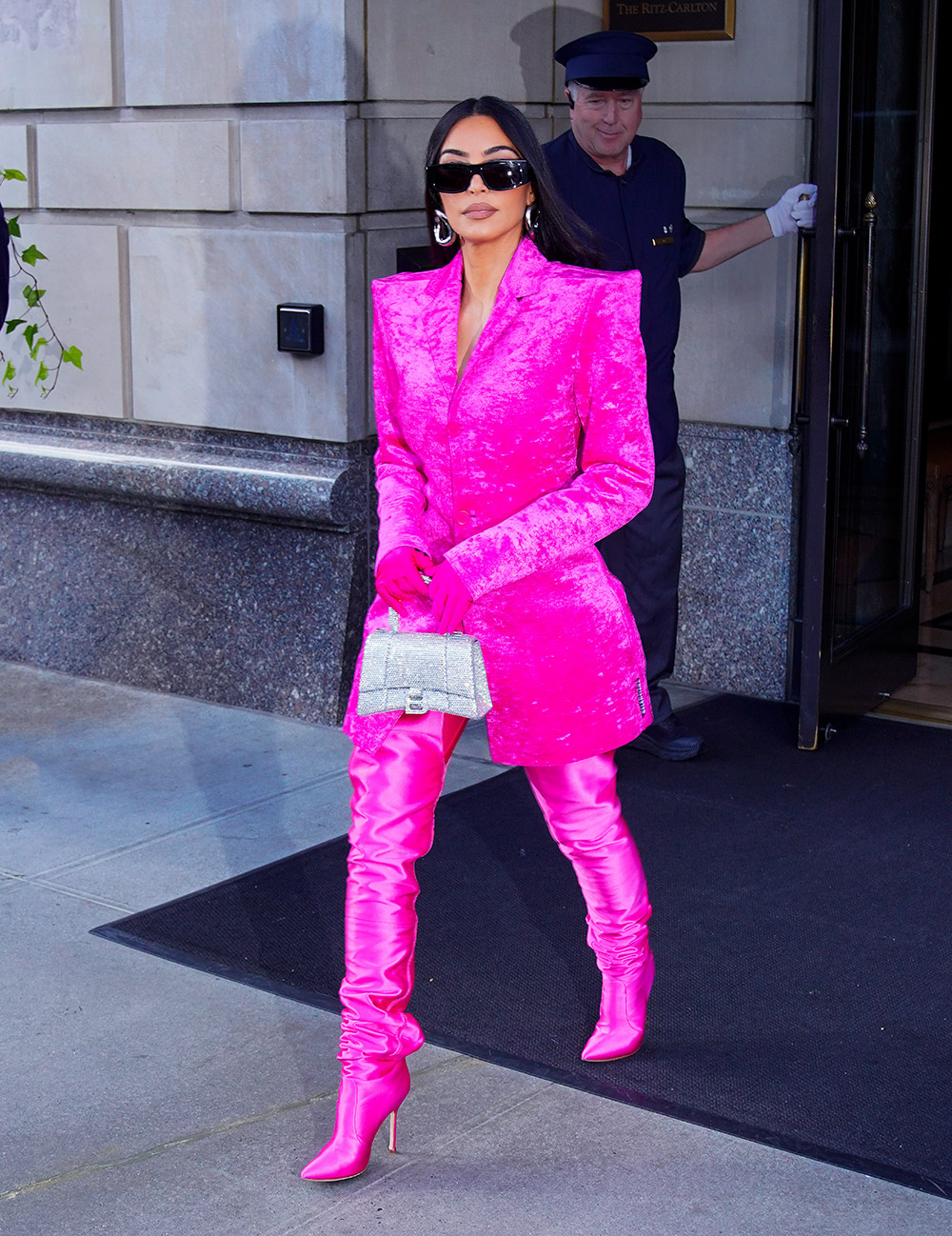 Kim Kardashian Dazzles In Electric Pink When Heading Out Of Her Hotel In New York