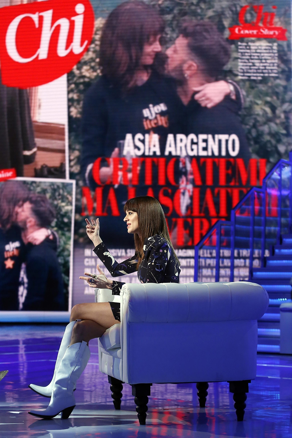 ** RIGHTS: ONLY UNITED STATES, BRAZIL, CANADA ** Rome, ITALY  - Italian actress and model, Asia Argento sits on stage as a guest on the TV Show "Domenica in".

Pictured: Asia Argento

BACKGRID USA 11 NOVEMBER 2018 

BYLINE MUST READ: Samantha Zucchi / BACKGRID

USA: +1 310 798 9111 / usasales@backgrid.com

UK: +44 208 344 2007 / uksales@backgrid.com

*UK Clients - Pictures Containing Children
Please Pixelate Face Prior To Publication*