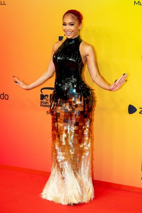 - Point de Vue Out
Mandatory Credit: Photo by Shutterstock (12602860mi)
Saweetie attending the MTV EMAs 2021
2021 MTV Europe Music Awards, Arrivals, Laszlo Papp Budapest Sports Arena, Budapest, Hungary - 14 Nov 2021