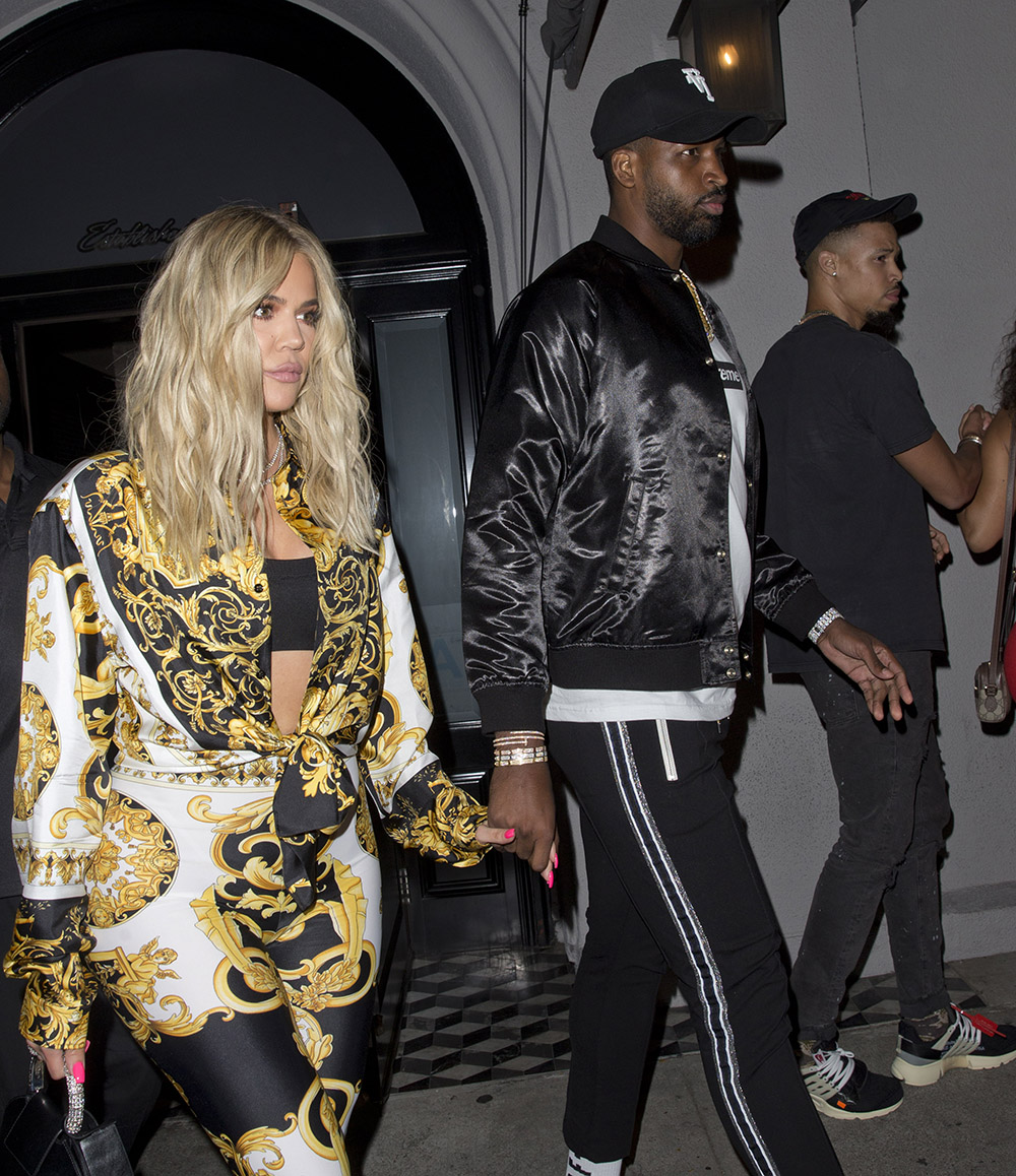 Khloe Kardashian dressed from Head to Toe in Versace as she left dinner with boyfriend Tristan Thompson at Craigs Restaurant in West Hollywood