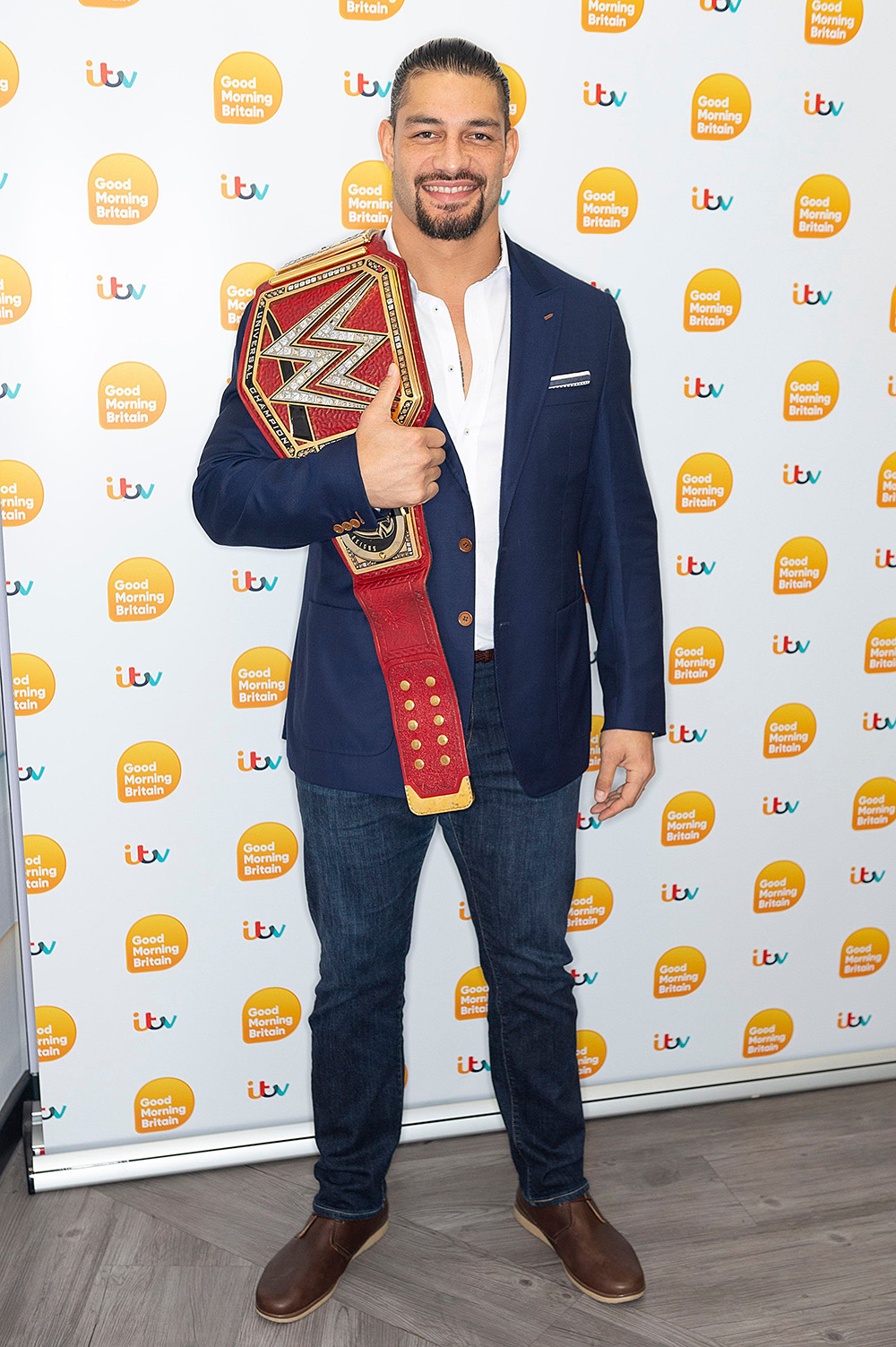 Editorial use onlyMandatory Credit: Photo by Ken McKay/ITV/REX/Shutterstock (9821011aq)Roman Reigns'Good Morning Britain' TV show, London, UK - 29 Aug 2018ROMAN REIGNS: WWE SUPERSTAR Roman talks about his superstar cousin, The Rock, and his return to The O2 tonight and recent win of the WWE Universal Title.