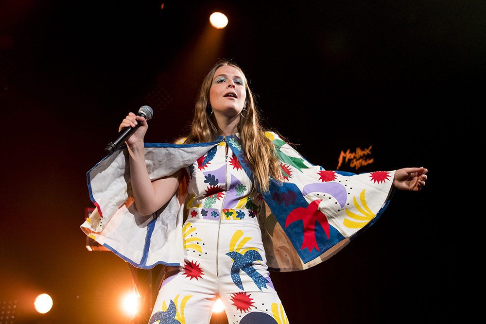 Editorial use onlyMandatory Credit: Photo by JEAN-CHRISTOPHE BOTT/EPA/REX/Shutterstock (8887143a)Maggie Rogers51st Montreux Jazz Festival, Switzerland - 01 Jul 2017US singer Maggie Rogers performs on stage during the 51st Montreux Jazz Festival, in Montreux, Switzerland, 01 July 2017. The event runs from 30 June to 15 July.