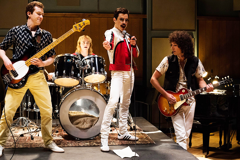 Editorial use only. No book cover usage.Mandatory Credit: Photo by A Bailey/20th Century Fox/Kobal/REX/Shutterstock (9954150f)Joe Mazzello as John Deacon, Ben Hardy as Roger Taylor, Rami Malek as Freddie Mercury, Gwilym Lee as Brian May'Bohemian Rhapsody' Film - 2018A chronicle of the years leading up to Queen's legendary appearance at the Live Aid (1985) concert.