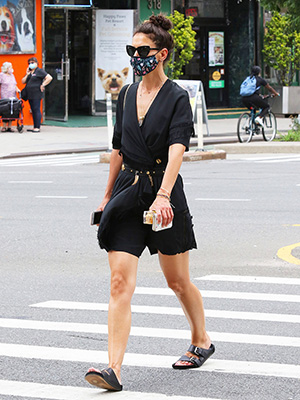 Katie Holmes looks sexy in an all black ensemble as she makes heads turn while out shopping in Downtown Manhattan. 15 Jul 2020 Pictured: Katie Holmes. Photo credit: LRNYC / MEGA TheMegaAgency.com +1 888 505 6342 (Mega Agency TagID: MEGA688780_001.jpg) [Photo via Mega Agency]