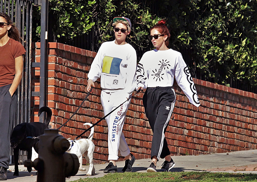 Kristen Stewart And Sara Dinkin Take Their Dogs For A Walk In Los Feliz, CA