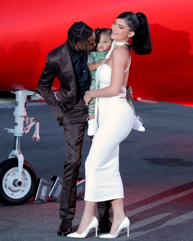 Travis Scott, Kylie Jenner and Stormi Webster
'Travis Scott: Look Mom I Can Fly' film premiere, Arrivals, Barker Hangar, Los Angeles, USA - 27 Aug 2019