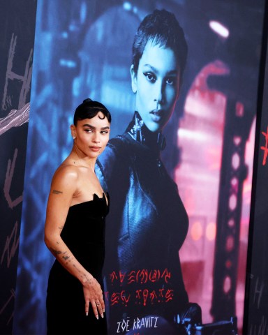 Zoe Kravitz poses dnear her poster uring the world premiere of Warner Bros. Pictures, 'The Batman' at Lincoln Center in New York, USA, 01 March 2022.
World Premiere of The Batman, New York, USA - 01 Mar 2022