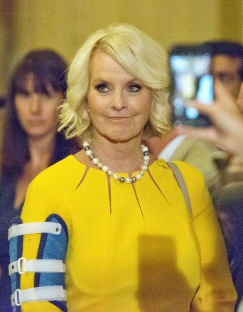 No New York or New Jersey newspapers or newspapers within a 75 mile radius of New York City.
Mandatory Credit: Photo by REX/Shutterstock (8974171f)
Cindy McCain looks on as United States Senate Majority Leader Mitch McConnell speaks to reporters after the US Senate voted 51-50 to start debate on the Affordable Care Act (Obamacare) repeal, with Vice President Mike Pence having to cast a tie breaking vote in the US Capitol in Washington, DC.
Politicians at US Capitol, Washington DC, USA - 25 Jul 2017