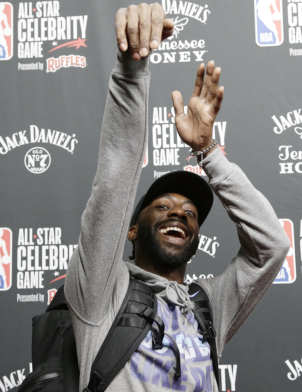 Famous Los arrives on the red carpet prior to an NBA Celebrity All-Star basketball game in Charlotte, N.C., Friday, Feb. 15, 2019. (AP Photo/Gerry Broome)