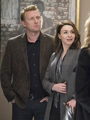 GREY'S ANATOMY - "We Didn't Start the Fire" - When Jackson throws a party to celebrate Catherine's surgery and those who worked to save her, literally nothing goes as planned. Meanwhile, Helen pays Alex and Jo a surprise visit on a record-breaking episode of "Grey's Anatomy," THURSDAY, FEB. 28 (8:00-9:01 p.m. EST), on The ABC Television Network. (ABC/Eric McCandless)KEVIN MCKIDD, CATERINA SCORSONE