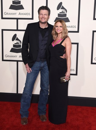 Blake Shelton, left, and Miranda Lambert arrive at the 57th annual Grammy Awards at the Staples Center, in Los Angeles
The 57th Annual Grammy Awards - Arrivals, Los Angeles, USA - 8 Feb 2015