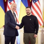 Kyiv, UKRAINE  - United States President Joe Biden meets with his Ukrainian counterpart Volodymyr Zelensky in Kyiv, February 20, 2023. Volodymyr Zelensky said 'Joseph Biden, welcome to Kyiv! Your visit is an extremely important sign of support for all Ukrainians'. During Joe Biden's trip to Kyiv, air raid sirens were heard warning of a possible impending Russian airstrike as V. Putin continues his country's invasion of Ukraine. Biden comes as the United States and European countries step up military assistance to Ukraine, though V olodymyr Zelensky has called for more help, including fighter jets, to improve Ukraine's air defense. U.S. President Joe Biden has met with Ukraine's President Zelensky in Kyiv...The American leader had previously announced a trip to Poland but made the surprise visit to Kyiv on Monday February 20, 2023.

Pictured: Joe Biden, Volodymyr Zelensky,

BACKGRID USA 20 FEBRUARY 2023 

BYLINE MUST READ: Best Image / BACKGRID

USA: +1 310 798 9111 / usasales@backgrid.com

UK: +44 208 344 2007 / uksales@backgrid.com

*UK Clients - Pictures Containing Children
Please Pixelate Face Prior To Publication*