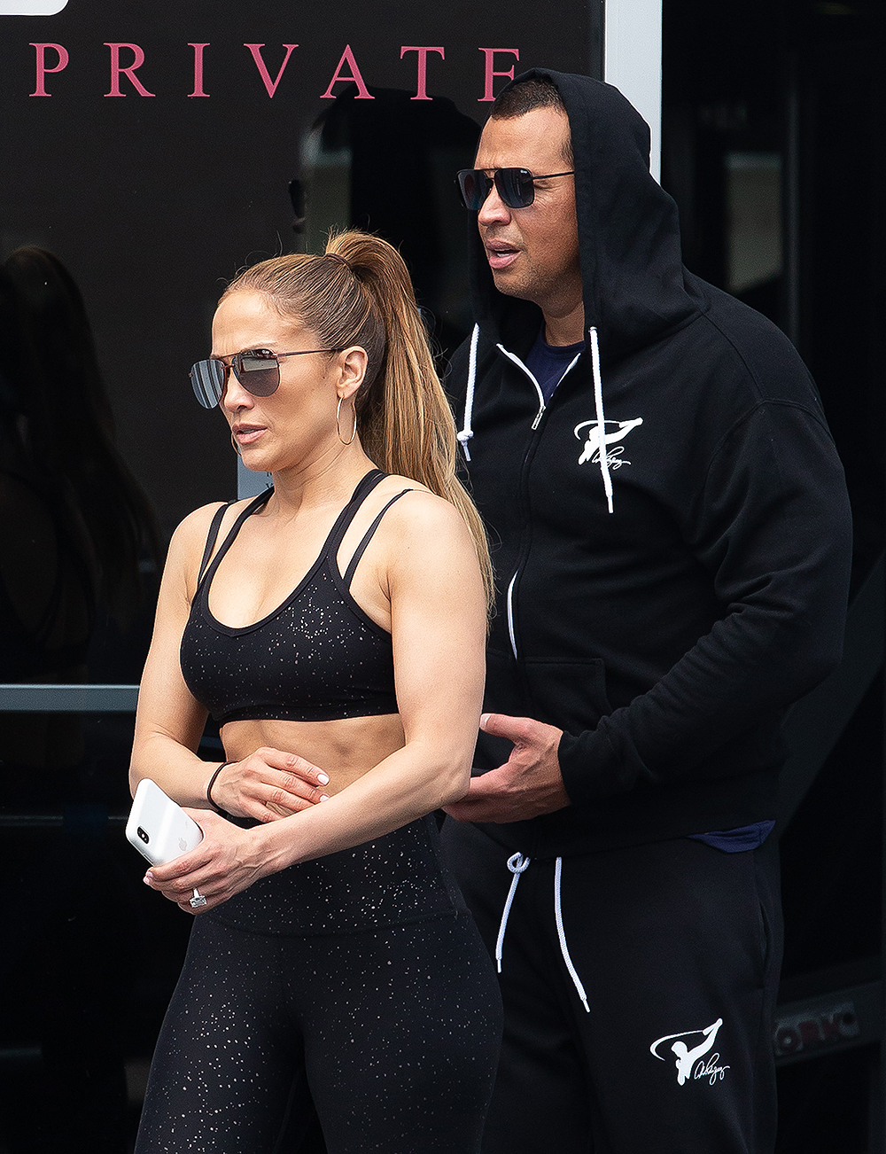 Jennifer Lopez Shows Off Her Gym Body And Her Huge Diamond Engagement Ring As She Leaves A Gym With Alex Rodriguez.