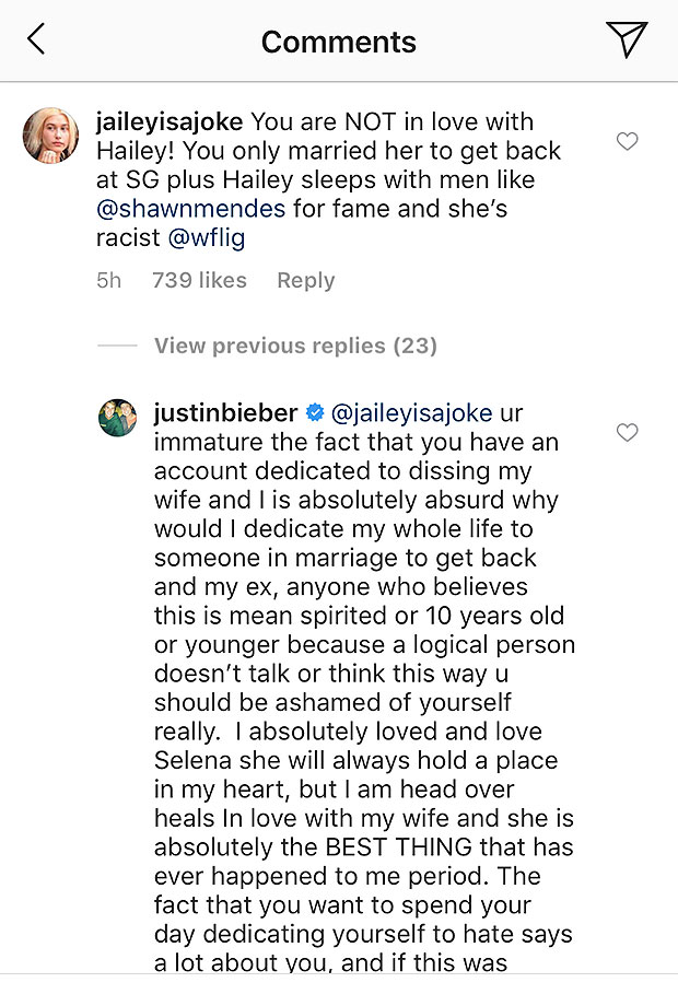 justin bieber message selena gomez