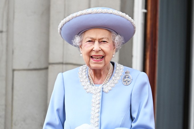 Queen Elizabeth II In Pale Blue At Trooping The Colour