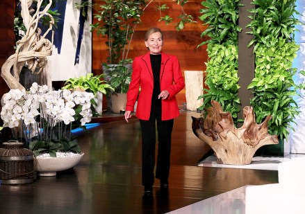 In this photo released by Warner Bros., talk show host Ellen DeGeneres is seen during a taping of "The Ellen DeGeneres Show" at the Warner Bros. lot in Burbank, Calif. (Photo by Michael Rozman/Warner Bros.)