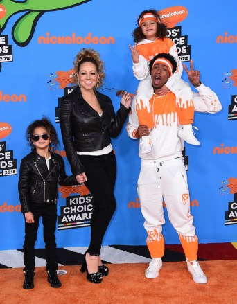 Nick Cannon, Mariah Carey, Moroccan, Monroe. Mariah Carey, center left, Nick Cannon, center right, and from left, their children Monroe and Moroccan arrive at the Kids' Choice Awards at The Forum, in Inglewood, Calif
2018 Kids' Choice Awards - Arrivals, Inglewood, USA - 24 Mar 2018