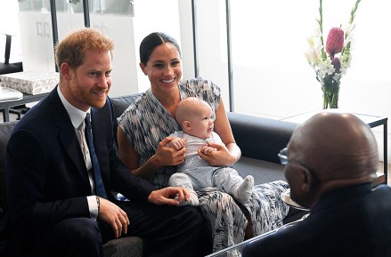 Prince Harry and Meghan Duchess of Sussex, holding their son Archie Harrison Mountbatten-Windsor, meet Archbishop Desmond Tutu at the Desmond & Leah Tutu Legacy Foundation in Cape Town, South Africa
Prince Harry and Meghan Duchess of Sussex visit to Africa - 25 Sep 2019