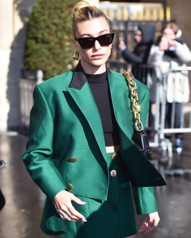 Hailey Bieber is seen leaving the Crillon hotel in Paris for a shopping tripPictured: Hailey Bieber,Hailey BaldwinRef: SPL5151899 260220 NON-EXCLUSIVEPicture by: New Media Images / SplashNews.comSplash News and PicturesUSA: +1 310-525-5808London: +44 (0)20 8126 1009Berlin: +49 175 3764 166photodesk@splashnews.comWorld Rights