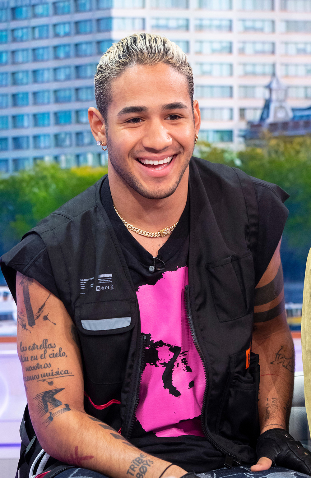 Editorial use only
Mandatory Credit: Photo by Ken McKay/ITV/Shutterstock (10165874cc)
CNCO - Richard Camacho
'Good Morning Britain' TV show, London, UK - 25 Mar 2019
BOYBAND SENSATION CNCO - SAM

The boys from Latin America's answer to One Direction are here to chat about their collaboration with Little Mix, dealing with Simon Cowell and why Ricky Martin is their biggest fan.

* CNCO set-up VT

* CNCO in sofa area (minus the sofa plus 7 stools):  Joel Pimentel, Richard Camacho, Erick Brian Colón, Christopher Vélez, and Zabdiel De Jesús

* Visuals: Little Mix, Cowell, Martin. Label providing US footage for us

* Beat Box challenge with stick mics