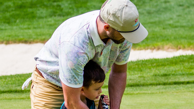 Justin Timberlake & son Silas at the Omega European Masters