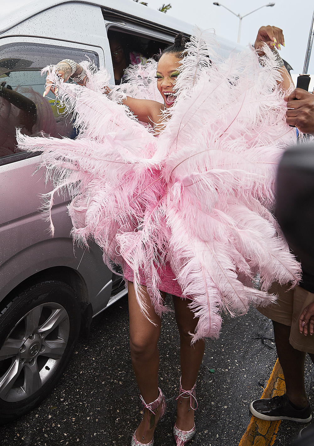 Superstar Rihanna turns heads as she arrives for the start of Barbados' Crop Over Festival in a pink feathered costume. The stunning outfit ensured all eyes were on the superstar diva as she rolled up for the festivities on Monday (aug 5).Pictured: RihannaRef: SPL5107623 050819 NON-EXCLUSIVEPicture by: SplashNews.comSplash News and PicturesLos Angeles: 310-821-2666New York: 212-619-2666London: 0207 644 7656Milan: +39 02 56567623photodesk@splashnews.comWorld Rights