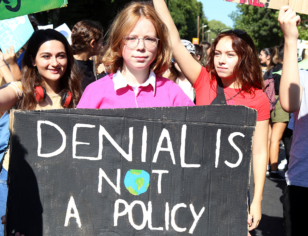 Students with a banner 'Denial is not a policy' gather for a protest against climate change in Nicosia, Cyprus, 20 September 2019. Millions of people around the world are taking part in protests demanding action on climate issues. The Global Strike For Climate is being held only days ahead of the scheduled United Nations Climate Change Summit in New York.
Climate Change Protest in Nicosia, Cyprus - 20 Sep 2019