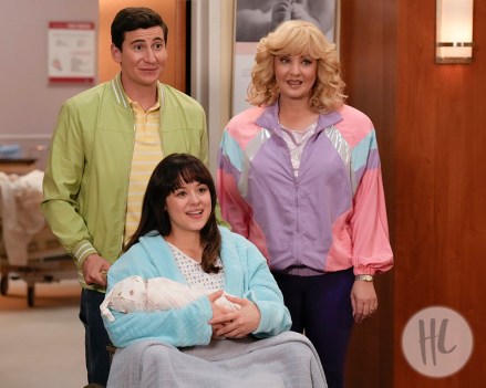 THE GOLDBERGS - “Uncle-ing” – With her due date approaching, Erica is over the exhausting pregnancy and demands a “babymoon.” When things take an unforeseen turn, Geoff is tasked with producing the one person Erica needs more than anyone. Meanwhile, Adam and Barry seek out advice on “uncle-ing” from some unexpected sources on an all-new episode of “The Goldbergs,” WEDNESDAY, OCT. 19 (8:30-9:00 p.m. EDT), on ABC. (ABC/Scott Everett White)
SAM LERNER, HAYLEY ORRANTIA, WENDI MCLENDON-COVEY