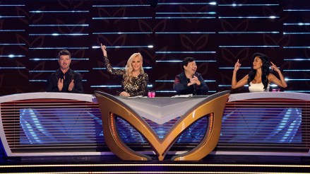 THE MASKED SINGER: L-R: Panelists: Robin Thicke, Jenny McCarthy, Ken Jeong and Nicole Scherzinger. THE MASKED SINGER premieres Wednesday, Sept. 25 (8:00-10:00 PM ET/PT) on FOX. © 2019 FOX MEDIA LLC. CR: Michael Becker/FOX.