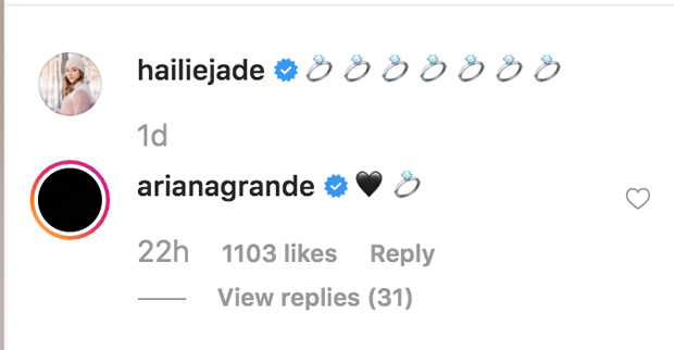 ariana grand hailie mathers instagram comment 