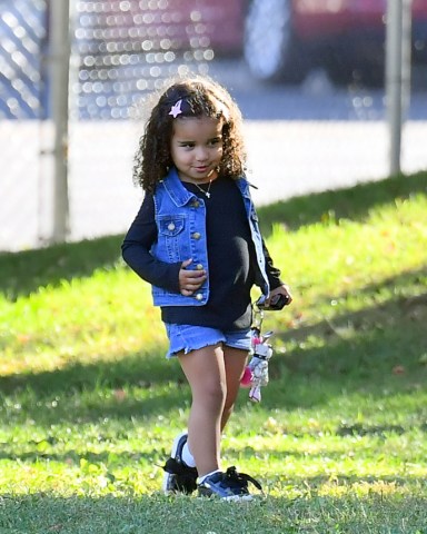 EXCLUSIVE: Blac Chyna takes her daughter Dream Kardashian to support her little brother King at his soccer game in Woodland Hills. Blac was seen arriving and spending time with a mystery man as she stood on the sidelines with the other parents. Dream Kardashian was seen having a great time running around and at one point she had a phone on her hand and she typed 911 on the calculator key pad. **SPECIAL INSTRUCTIONS*** Please pixelate children's faces before publication.**. 06 Oct 2019 Pictured: Blac Chyna, Dream Kardashian, King Stevenson. Photo credit: Marksman / MEGA TheMegaAgency.com +1 888 505 6342 (Mega Agency TagID: MEGA522163_015.jpg) [Photo via Mega Agency]