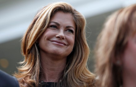 Model Kathy Ireland, and other pro-life advocates, stands before speaking with the media after a meeting with officials of the Trump administration at the White House, in Washington
Trump, Washington, USA - 14 Sep 2017