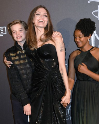 Angelina Jolie with son Shiloh Pitt and daughter Zahara Pitt
'Maleficent: Mistress of Evil' European film premiere, Rome, Italy - 07 Oct 2019