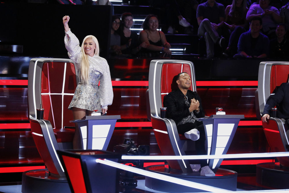 THE VOICE -- "Battle Rounds" Episode 1709 -- Pictured: (l-r) Gwen Stefani, John Legend -- (Photo by: Trae Patton/NBC)