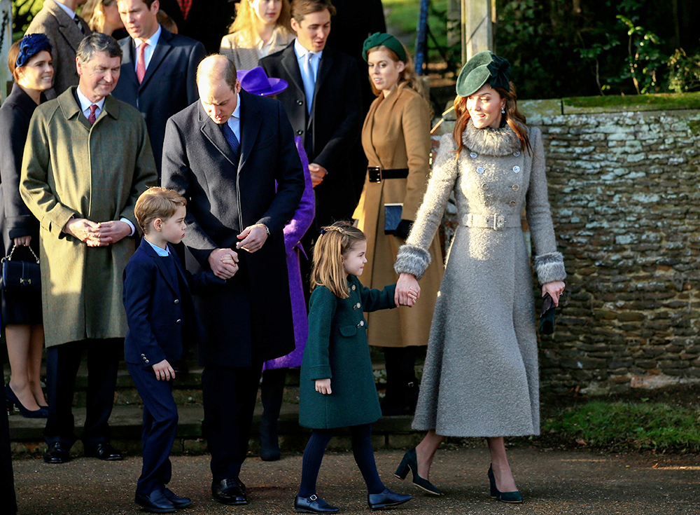 Britain's Prince William, Duke of Cambridge and Catherine, Duchess of Cambridge stand with their children Prince George and Princess Charlotte outside the St Mary Magdalene Church in Sandringham in Norfolk, England
Royals Christmas, Sandringham, United Kingdom - 25 Dec 2019