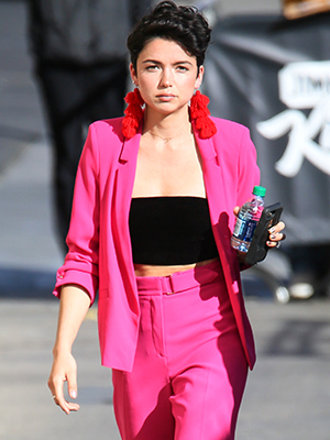 Bekah Martinez out in a pink pantsuit