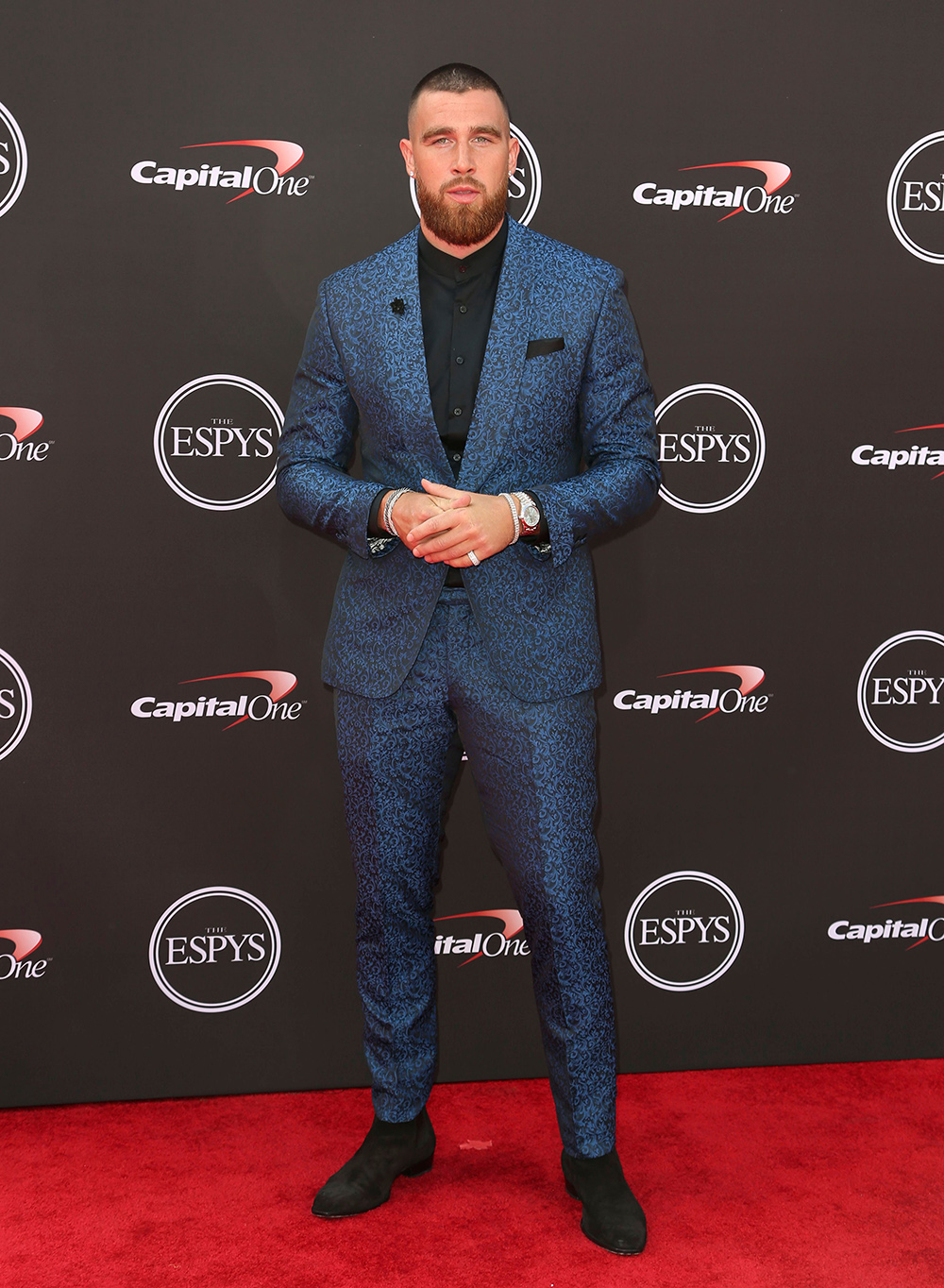 NFL football player Travis Kelce, of the Kansas City Chiefs, arrives at the ESPY Awards at the Microsoft Theater, in Los Angeles
2018 ESPY Awards - Arrivals, Los Angeles, USA - 18 Jul 2018