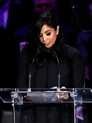 Vanessa Bryant, wife of Kobe Bryant speaks about her daughter, Gianna at NBA Los Angeles Lakers Kobe Bryant and his daughter, Gianna's memorial service 'A Celebration of Life: Kobe and Gianna Bryant' at Staple Center in Los Angeles, California, USA, 24 February 2020. Bryant, his daughter Gianna 'Gigi' Bryant, Payton Chester, Sarah Chester, Alyssa Altobelli, Keri Altobelli, John Alobelli, Christina Mauser, and helicopter pilot, Ara Zobayan died in helicopter crash in a Calabassas hillside on 26 January.Kobe and Gianna Bryant Memorial Service, Los Angeles, USA - 24 Feb 2020