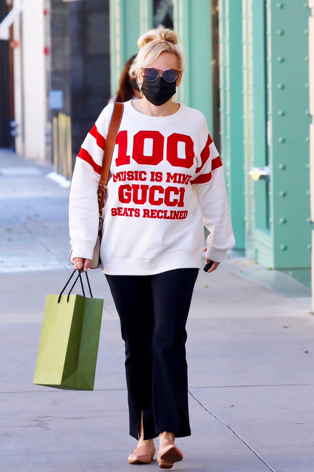 Beverly Hills, CA - *EXCLUSIVE* - Aussie star Rebel Wilson is pictured wearing a Gucci 100 white sweatshirt with black trousers and leather shoes as she gets her shopping on at the Gucci storePictured: Rebel WilsonBACKGRID USA 19 OCTOBER 2021 BYLINE MUST READ: LESE / BACKGRIDUSA: +1 310 798 9111 / usasales@backgrid.comUK: +44 208 344 2007 / uksales@backgrid.com*UK Clients - Pictures Containing ChildrenPlease Pixelate Face Prior To Publication*