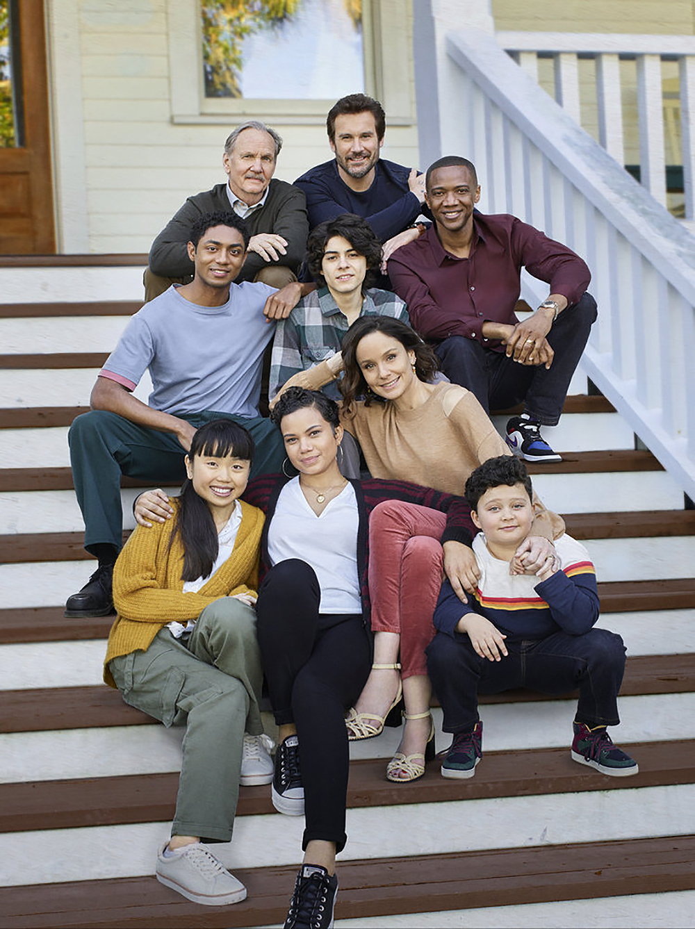 COUNCIL OF DADS -- Season: 1 -- Pictured: (l-r) Steven Silver as Evan Norris, Thalia Tran as Charlotte Perry, Michael ONeill as Larry Mills, Michele Weaver as Luly Perry, Emjay Anthony as Theo Perry, Clive Standen as Anthony Lavelle, Sarah Wayne Callies as Robin Perry, J. August Richards as Dr. Oliver Post, Blue Chapman as JJ Perry -- (Photo by: Jeff Lipsky/NBC)