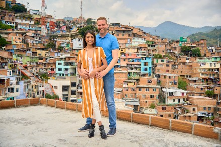 As seen on TLC’s 90 Day Fiance: The Other Way, Tim from Texas and Meliza from Medellin pose for a portrait.