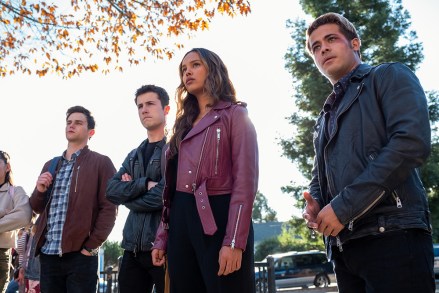 13 REASONS WHY  (L TO R) BRANDON FLYNN as JUSTIN FOLEY, DYLAN MINNETTE as CLAY JENSEN, ALISHA BOE as JESSICA DAVIS and CHRISTIAN NAVARRO as TONY PADILLA in episode 408 of 13 REASONS WHY  Cr. DAVID MOIR/NETFLIX © 2020