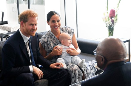 Prince Harry and Meghan Duchess of Sussex, holding their son Archie Harrison Mountbatten-Windsor, meet Archbishop Desmond Tutu at the Desmond & Leah Tutu Legacy Foundation in Cape Town, South Africa
Prince Harry and Meghan Duchess of Sussex visit to Africa - 25 Sep 2019