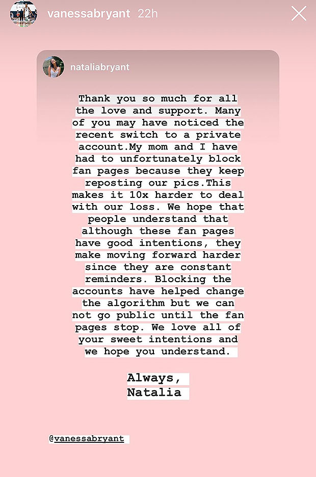 Natalia Bryant's Instagram Message