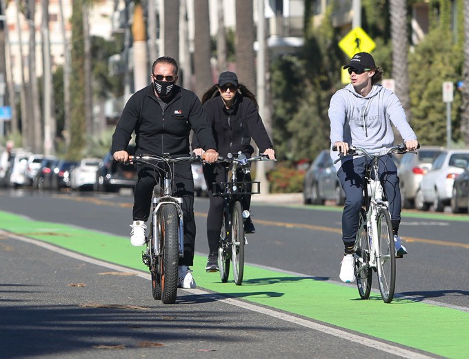 Arnold Schwarzenegger Biking WIth His Kids