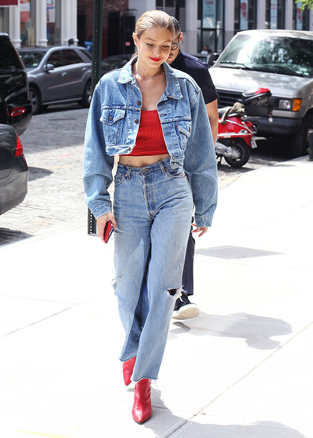 Gigi Hadid in a denim jacket