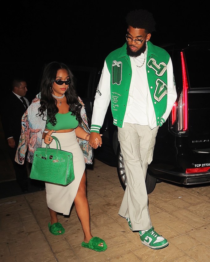 Jordyn Woods & Karl Anthony-Towns Twin in Matching Green Outfits