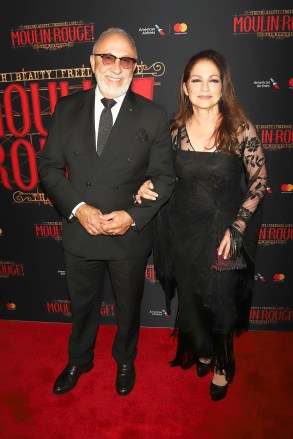 Emilio Estefan, left, and Gloria Estefan attend the Broadway opening night of "Moulin Rouge! The Musical" at the Al Hirschfeld Theatre on Thursday, July 25, 2019, in New York. (Photo by Greg Allen/Invision/AP)