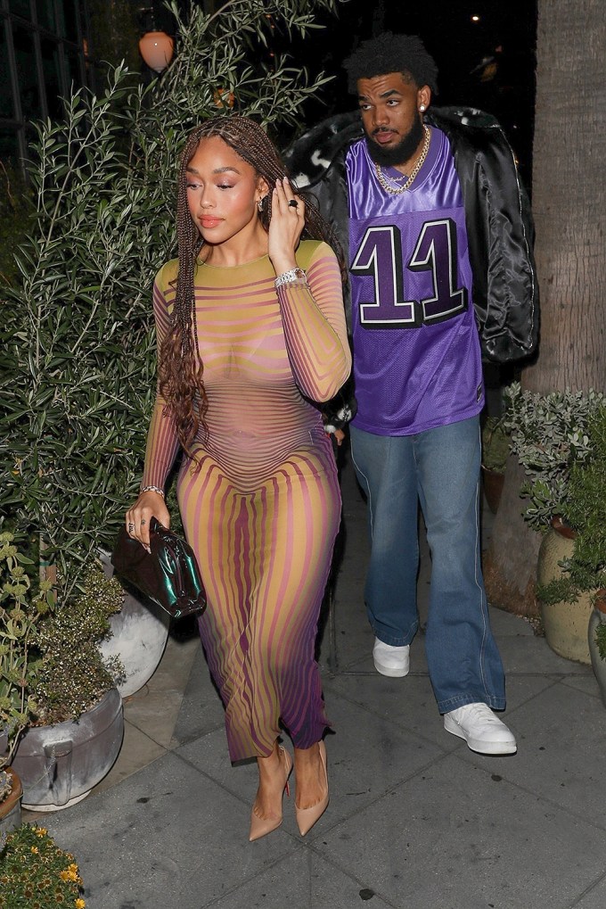 Jordyn Woods and Karl-Anthony Towns grab a late dinner at Lavo in LA