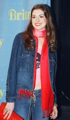 Actress Anne Hathaway arrives to the album release party for Britney Spears' new album "Britney," Tuesday, Nov. 6, 2001, in New York. (AP Photo/Louis Lanzano)